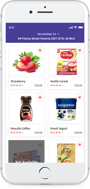 grocery app white screen for features